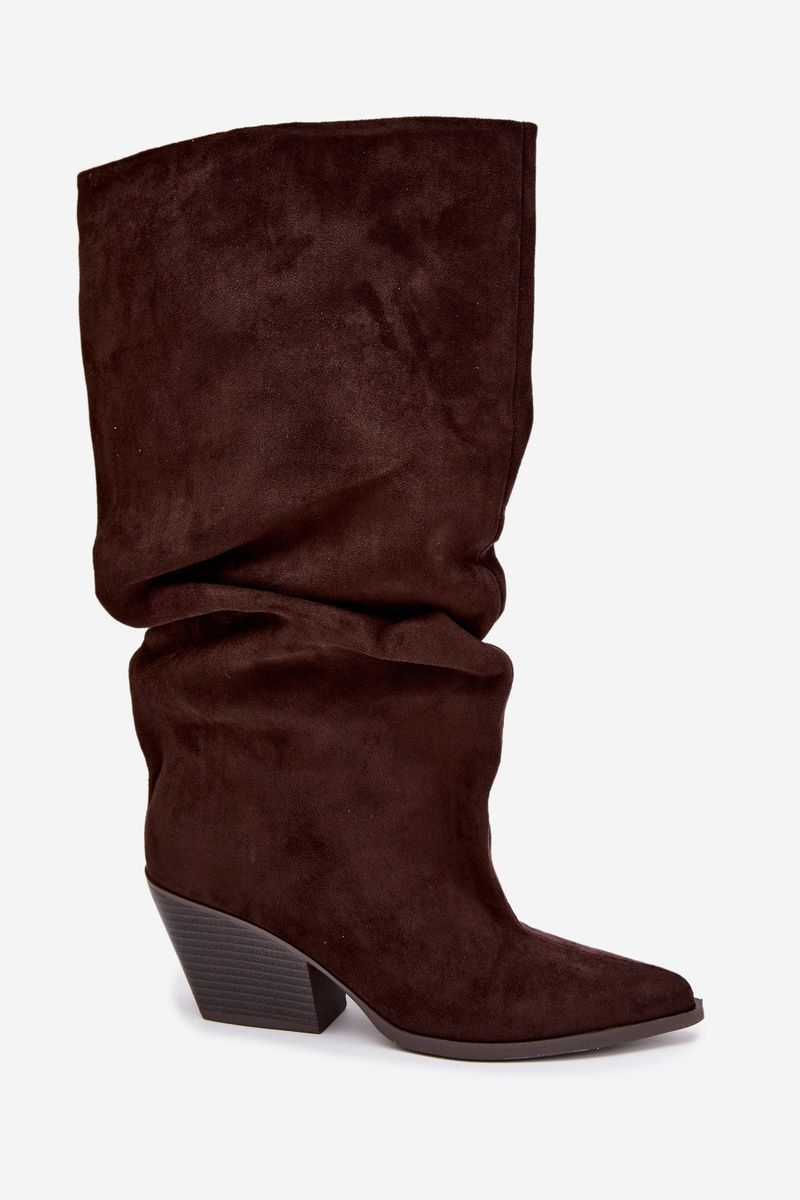 Stiefelette aus Veloursleder mit gerafftem Schaft und Absatz, braun