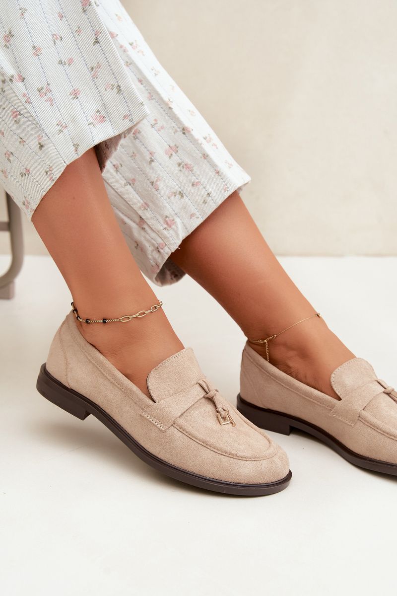 Beige Mokassins aus Kunstveloursleder