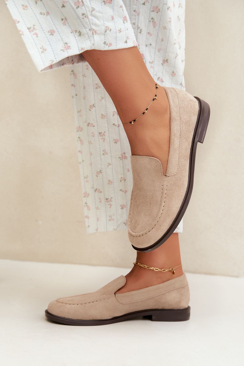Beige Loafer aus Kunstveloursleder