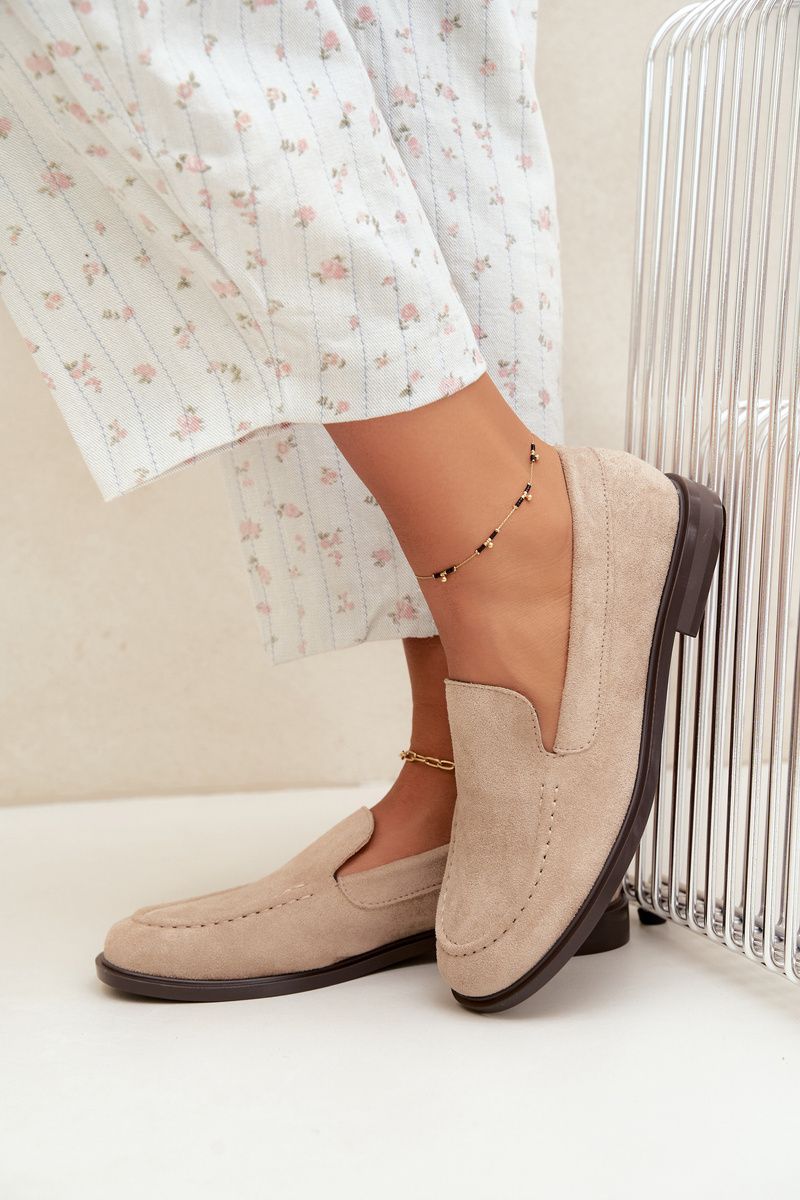 Beige Loafer aus Kunstveloursleder