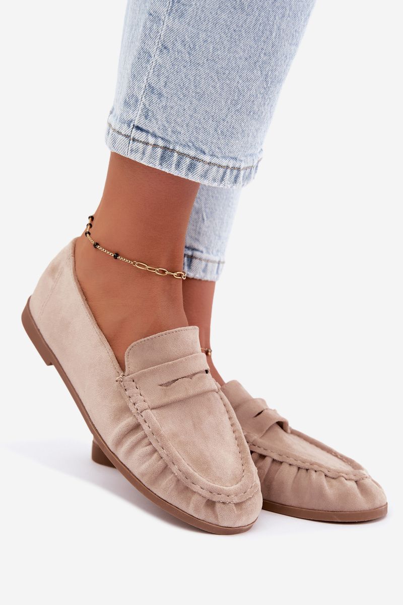 Mokassin aus Velourslederimitat mit Raffung, beige