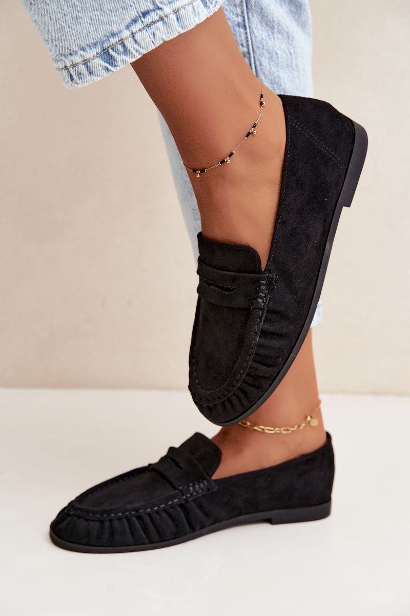 Schwarze Loafer aus Velourslederimitat mit Raffung