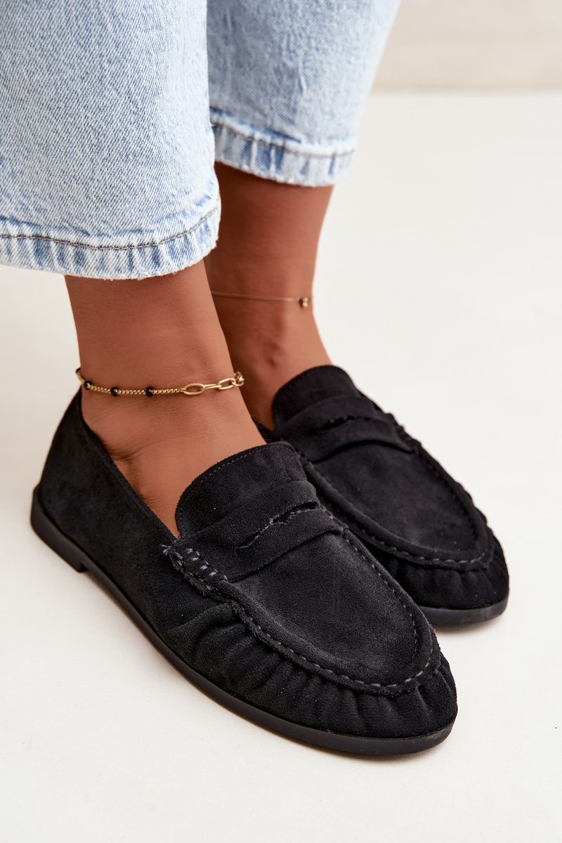Schwarze Loafer aus Velourslederimitat mit Raffung
