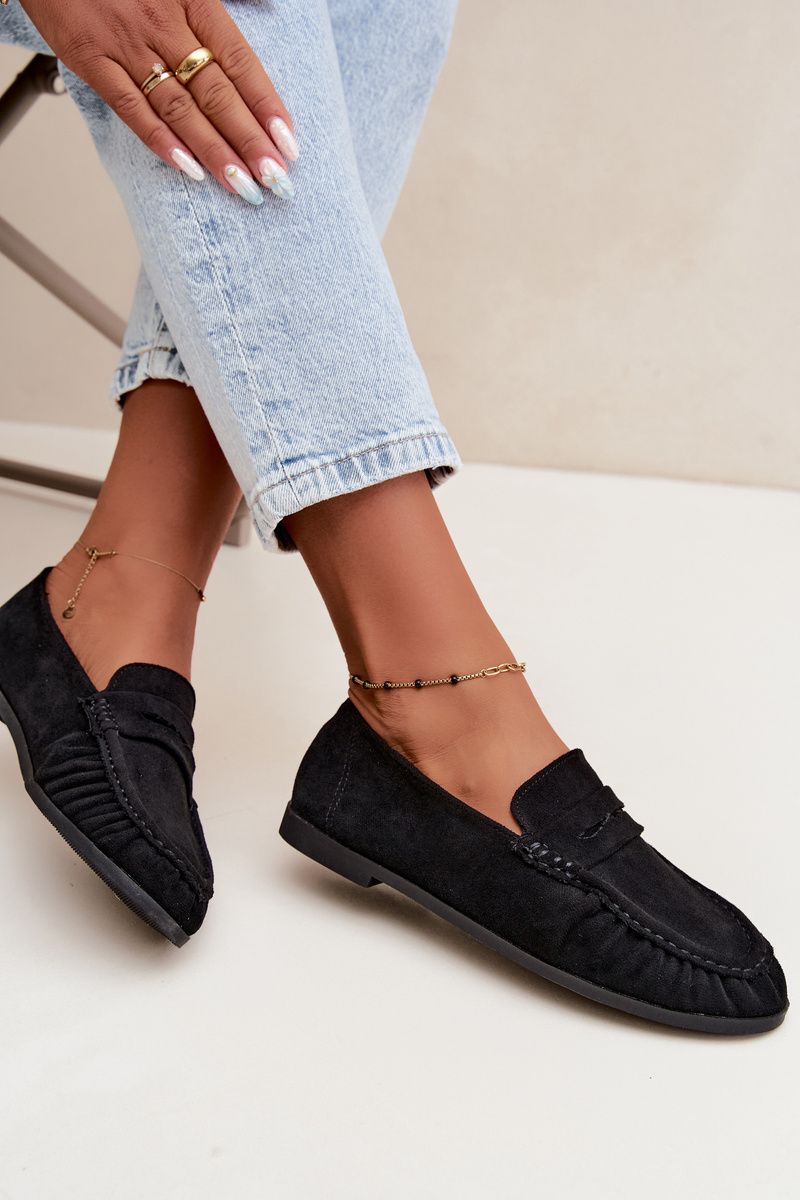 Schwarze Loafer aus Velourslederimitat mit Raffung
