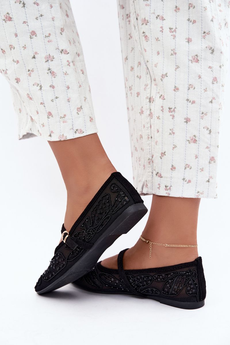 Schwarze Ballerina mit Mesh, Stickerei und Pailletten