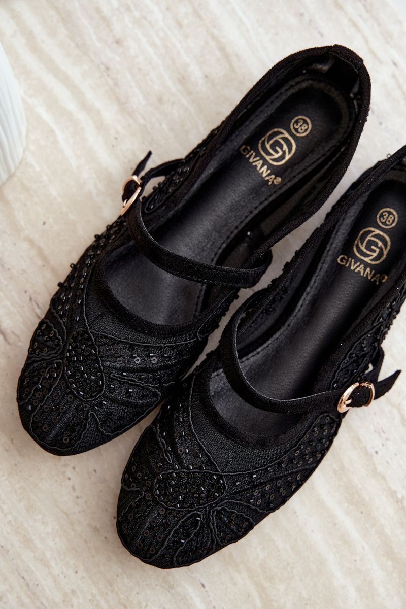 Schwarze Ballerina mit Mesh, Stickerei und Pailletten