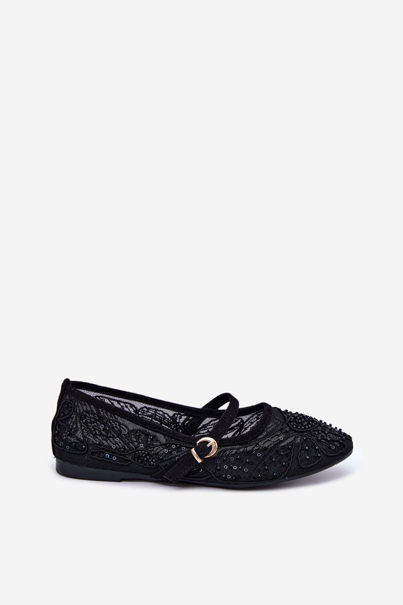 Schwarze Ballerina mit Mesh, Stickerei und Pailletten