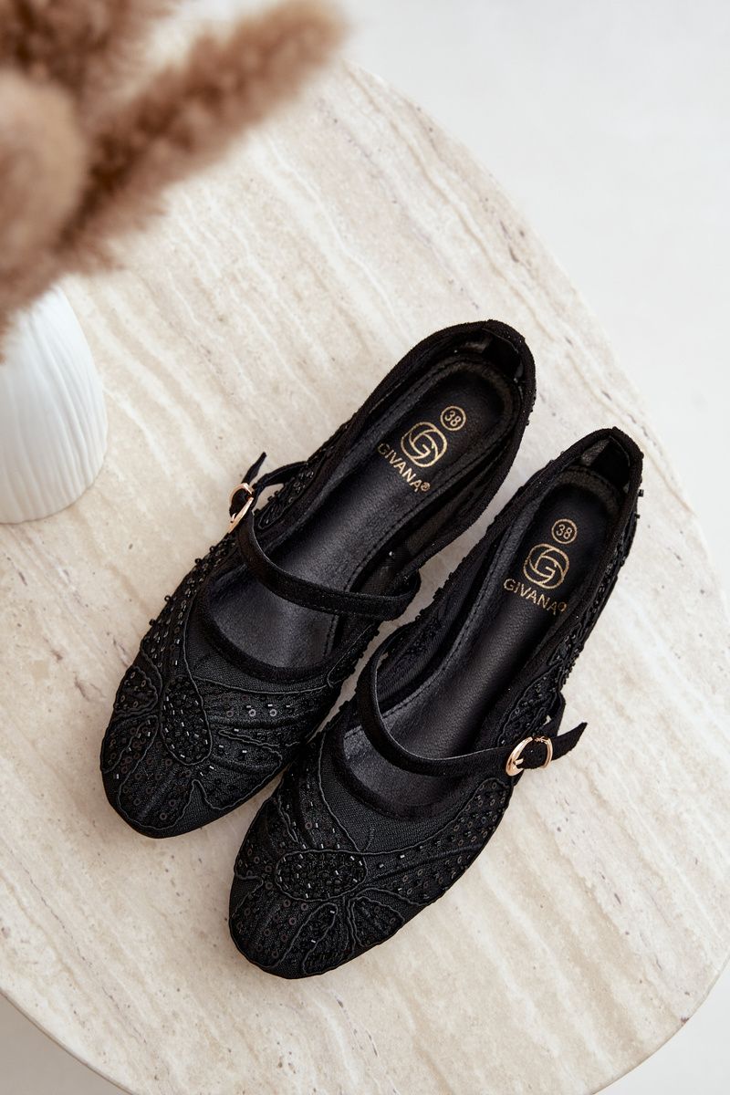 Schwarze Ballerina mit Mesh, Stickerei und Pailletten