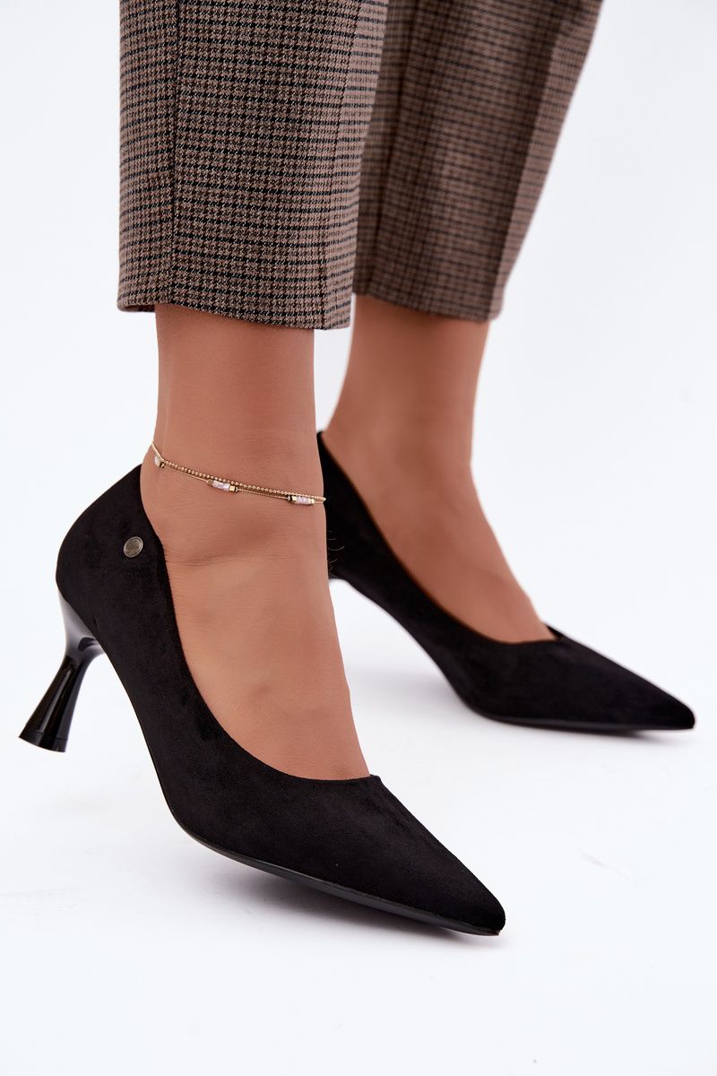 Schwarze Pumps mit schlankem Absatz aus Velourslederimitat