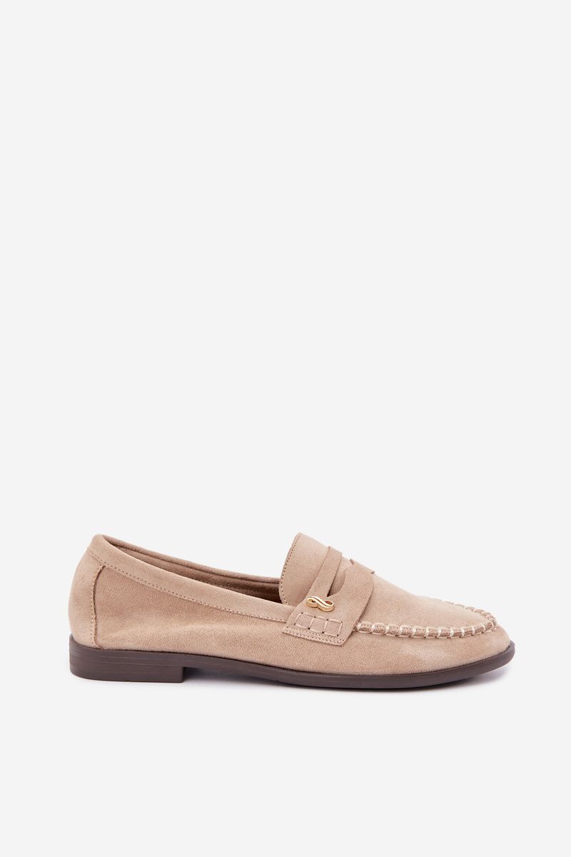 Beige Mokassins aus Velourslederimitat mit dekorativem Detail