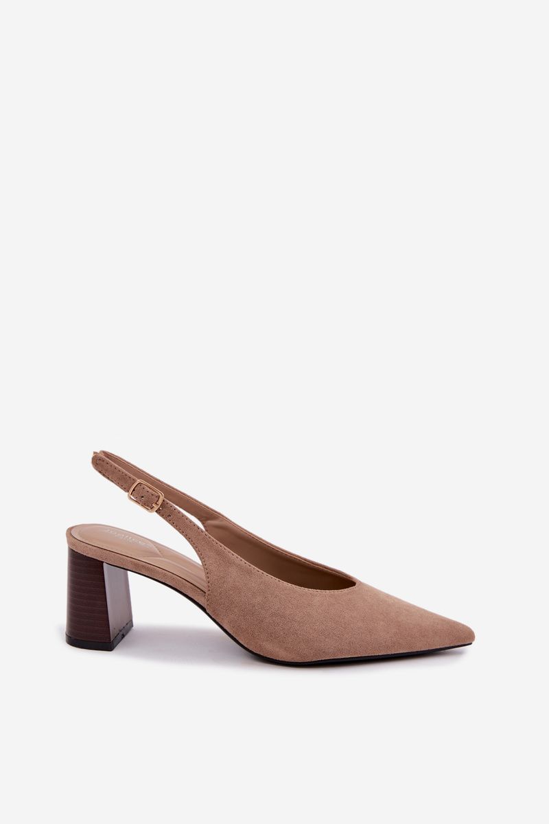 Beige Pumps mit offener Ferse und Blockabsatz