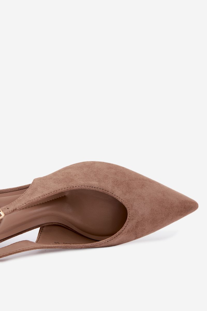 Beige Pumps mit offener Ferse und Blockabsatz