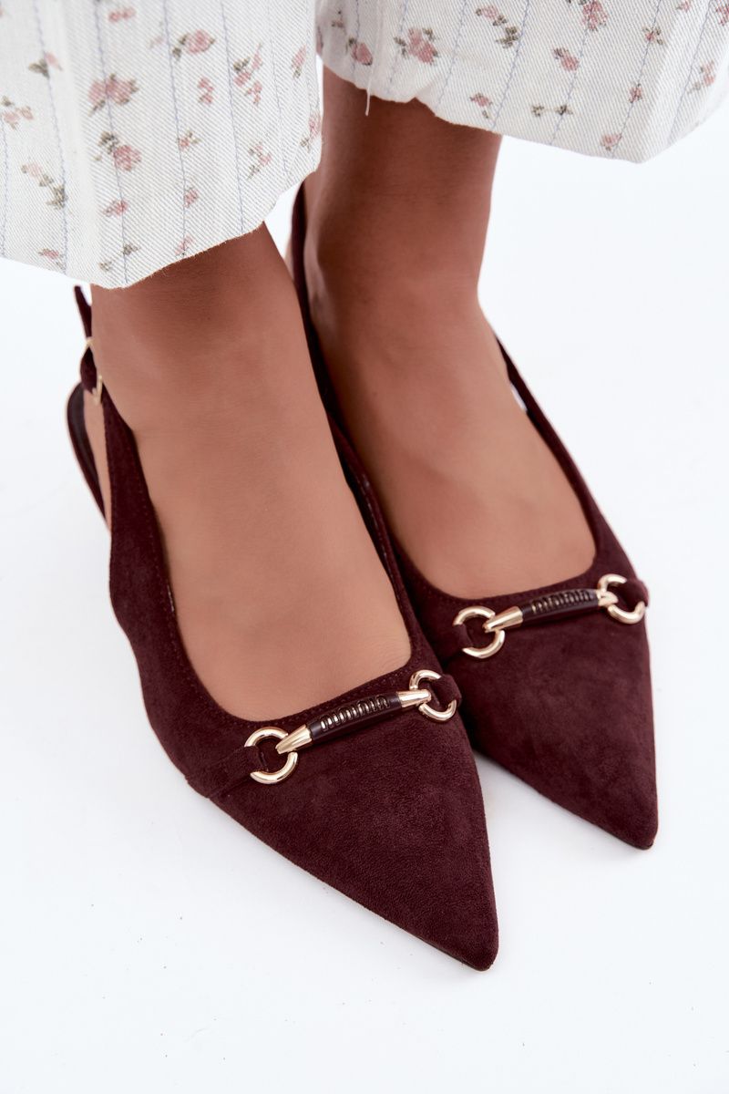 Pumps mit offener Ferse und niedrigem Absatz, bordeaux, aus Wildlederimitat