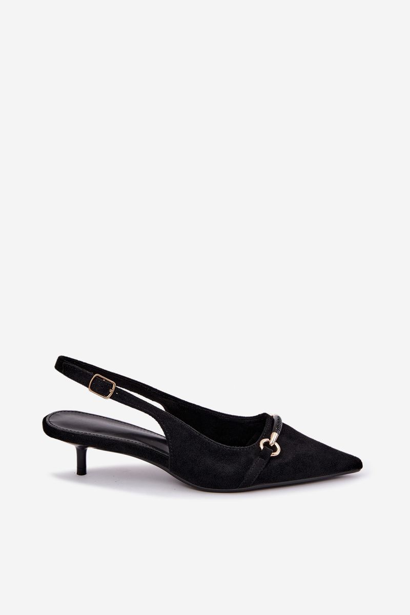 Schwarze Pumps mit offener Ferse und niedrigem Absatz