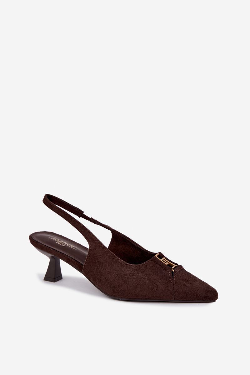 Braune Pumps aus Veloursleder mit offener Ferse und dekorativem Detail