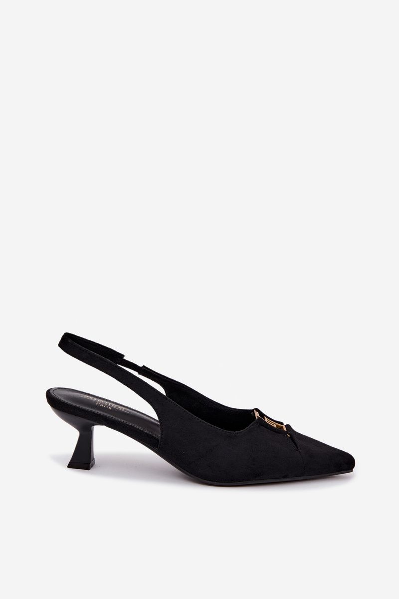 Schwarze Pumps mit offener Ferse und dekorativem Detail