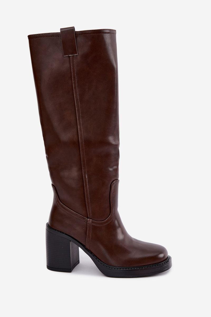 Gefütterte braune Stiefel mit Blockabsatz aus Kunstleder