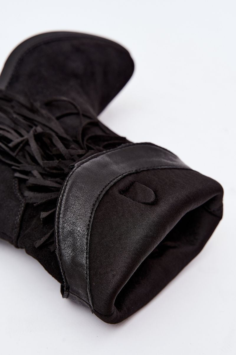 Schwarze Ankle Boots mit Fransen und Absatzverzierung