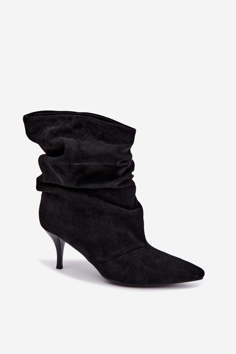 Schwarze Veloursleder-Stiefelette mit Stiletto-Absatz