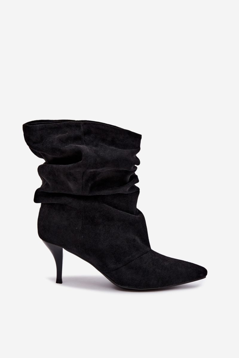 Schwarze Veloursleder-Stiefelette mit Stiletto-Absatz