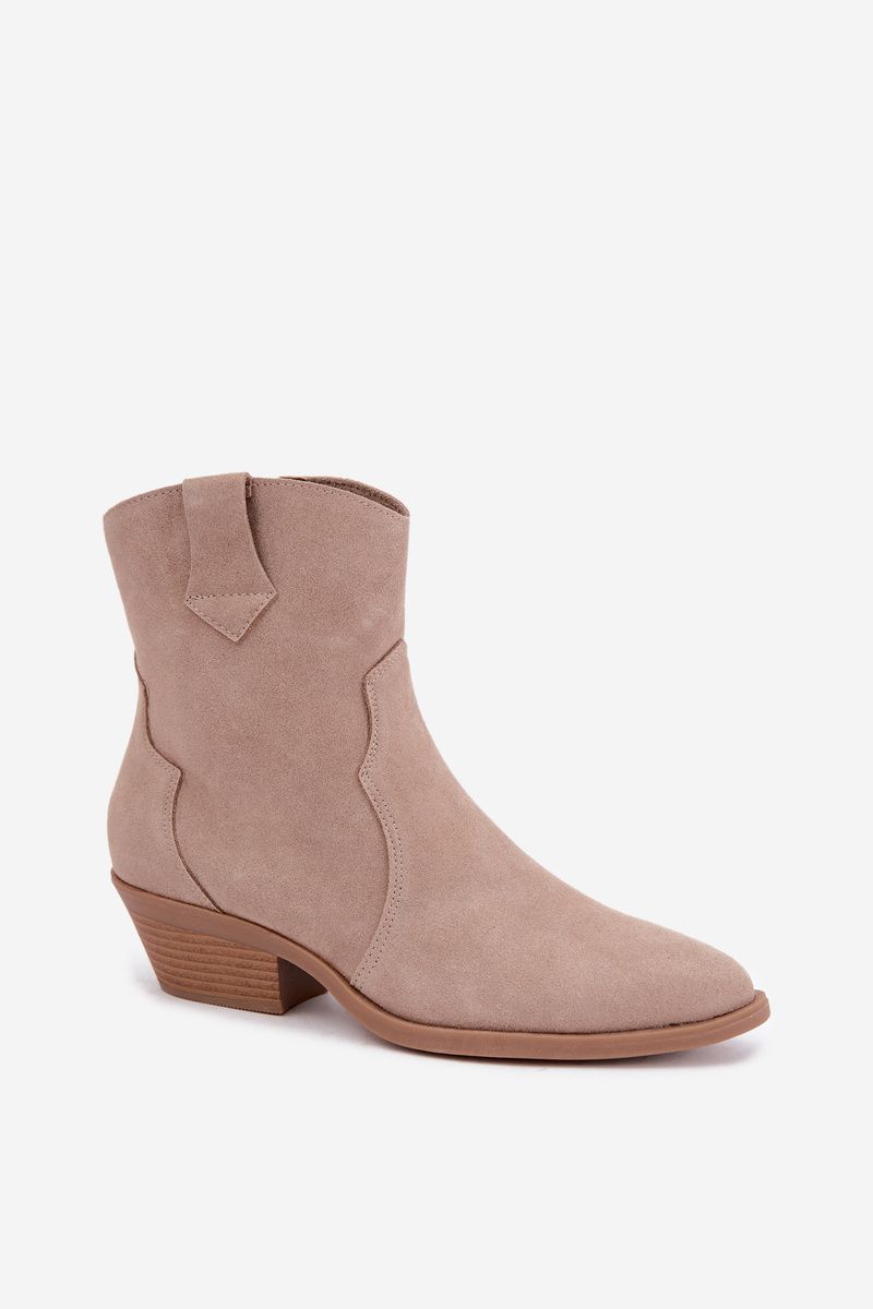 Beige Stiefelette aus Wildleder mit Blockabsatz