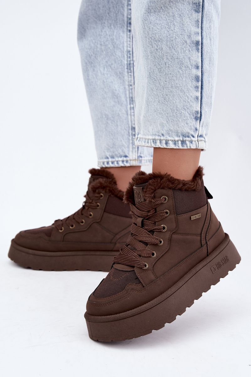 Braune Schnür-Snowboots mit Fell