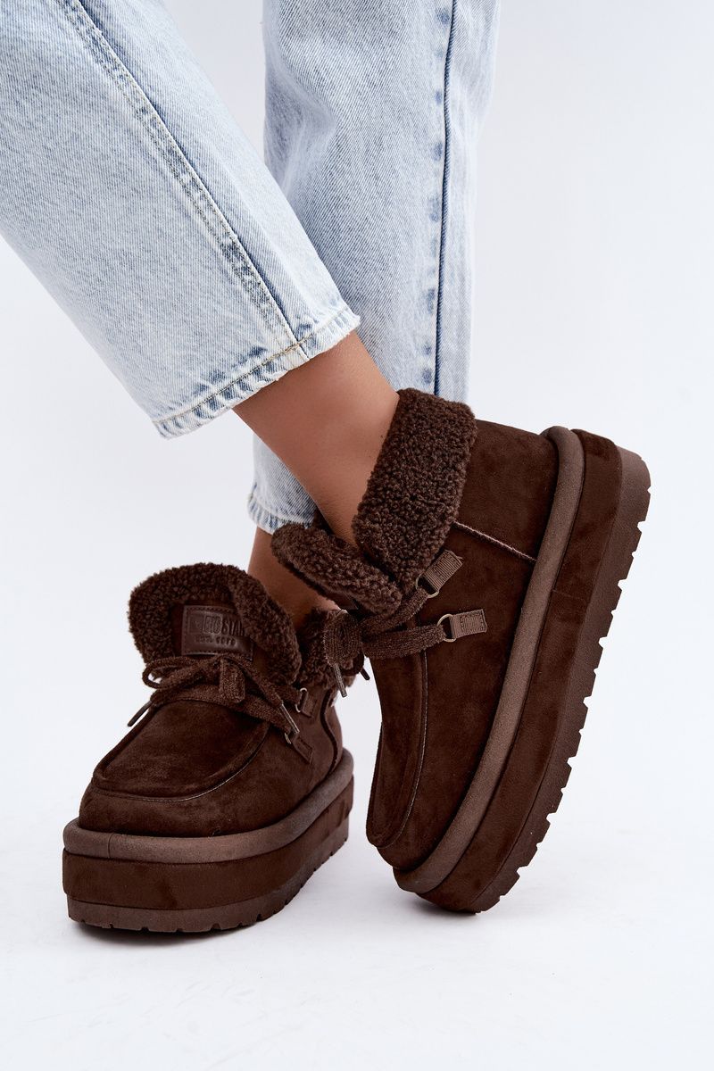 Schneestiefel mit Kunstfell und Plateausohle, braun