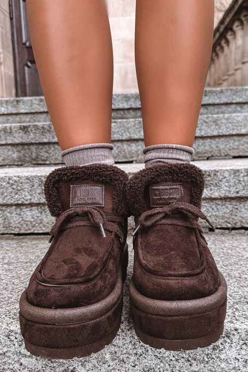 Schneestiefel mit Kunstfell und Plateausohle, braun