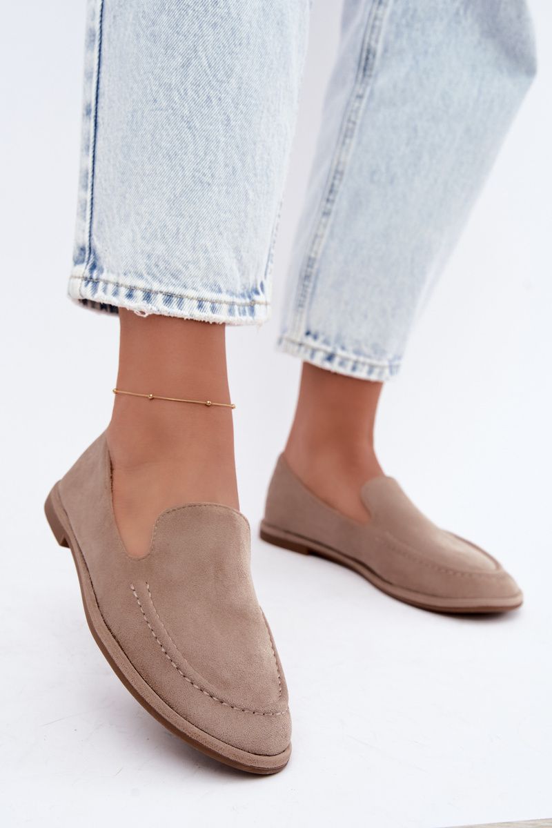 Beige Mokassins aus Velourslederimitat