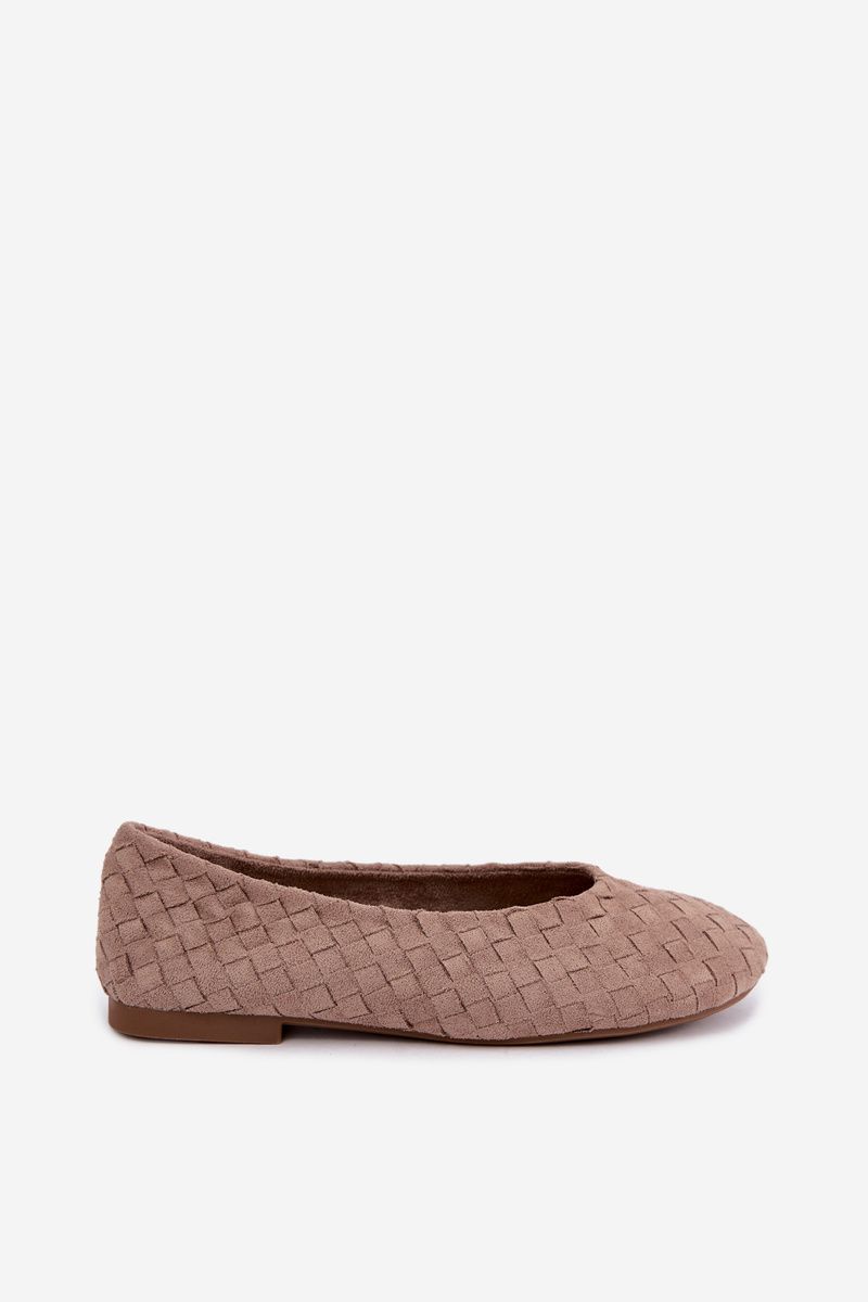 Geflochtene beige Ballerinas aus Kunstveloursleder