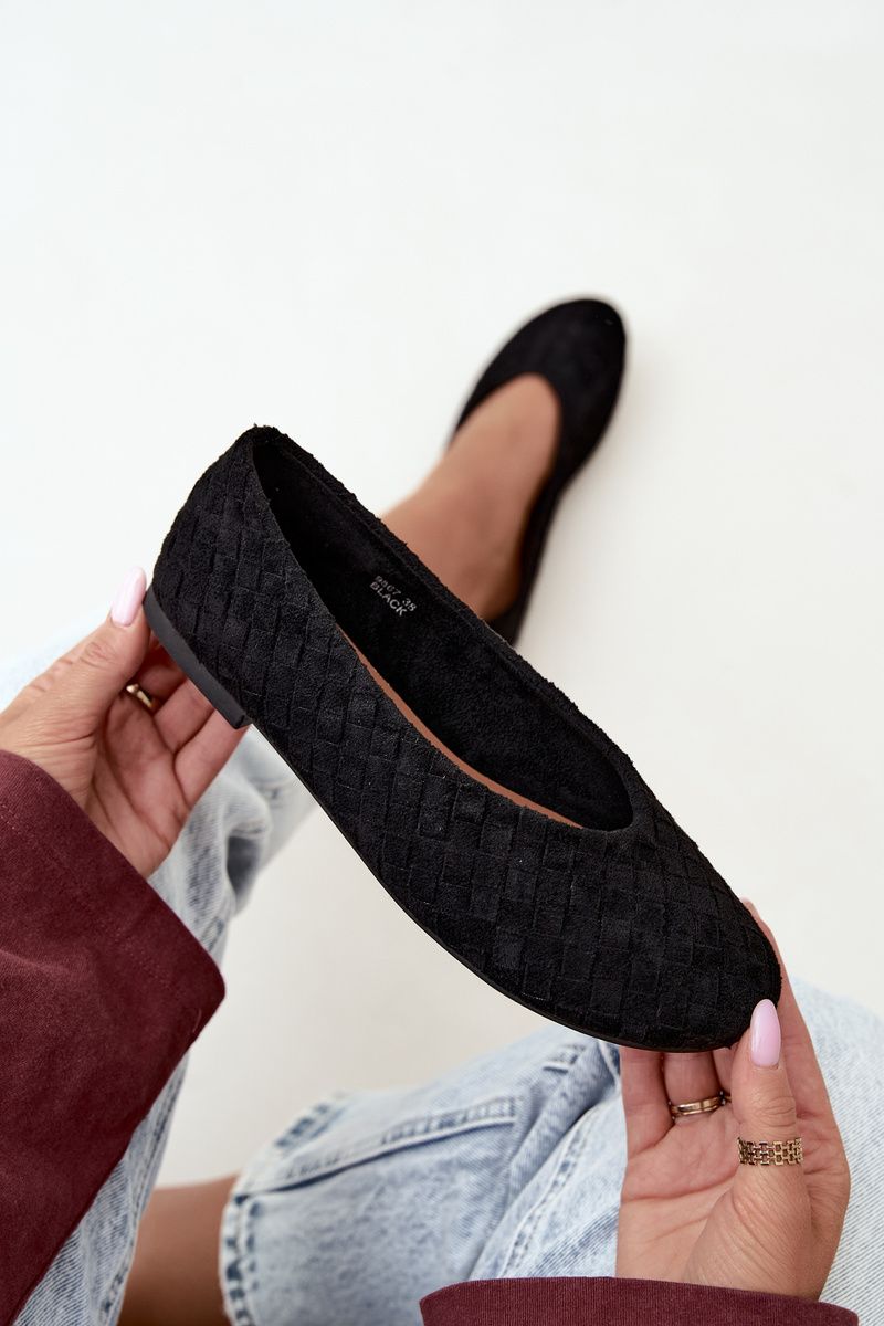 Geflochtene flache Ballerina Schwarz