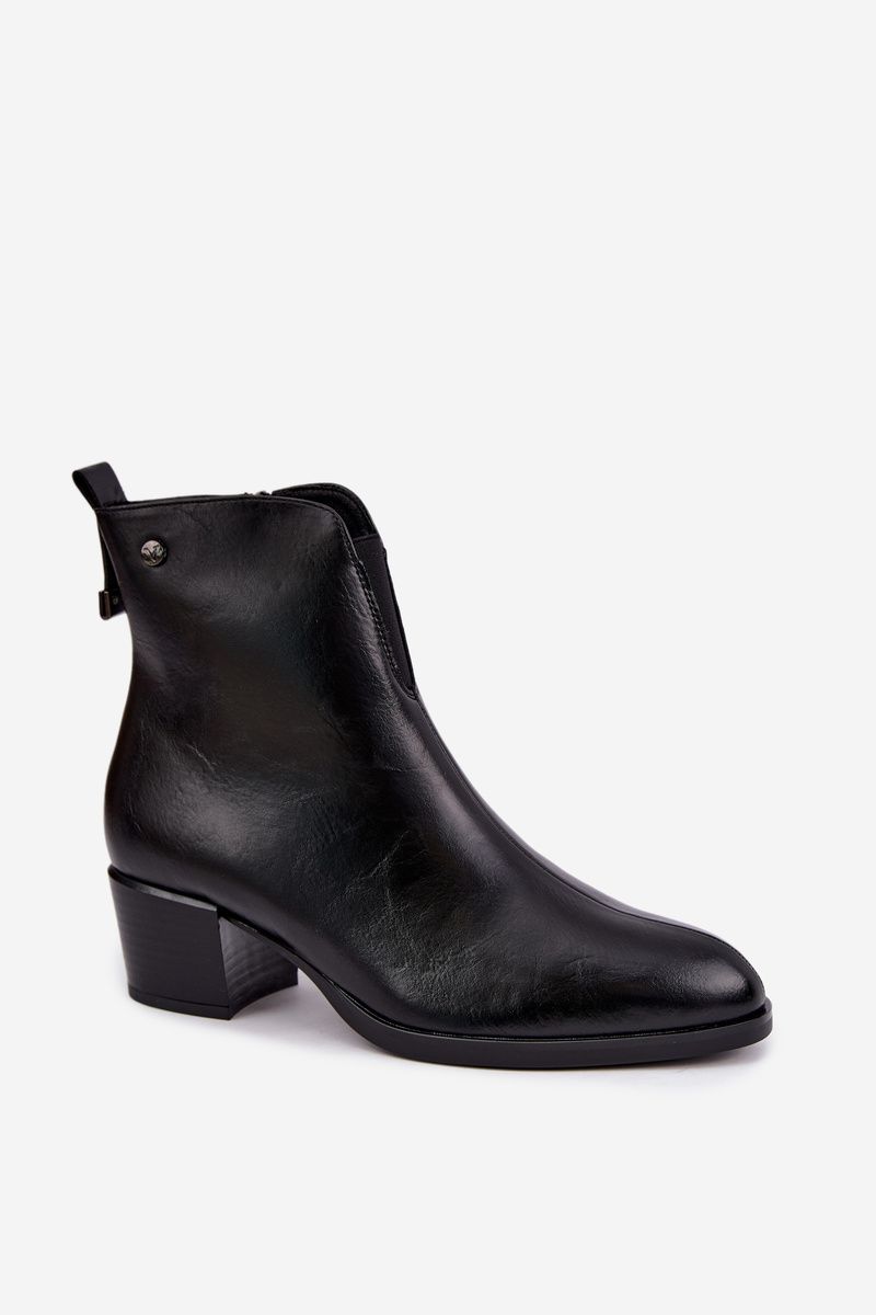Gefütterte Stiefelette mit Blockabsatz, schwarz, Kunstleder