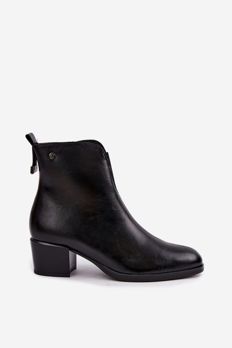 Gefütterte Stiefelette mit Blockabsatz, schwarz, Kunstleder