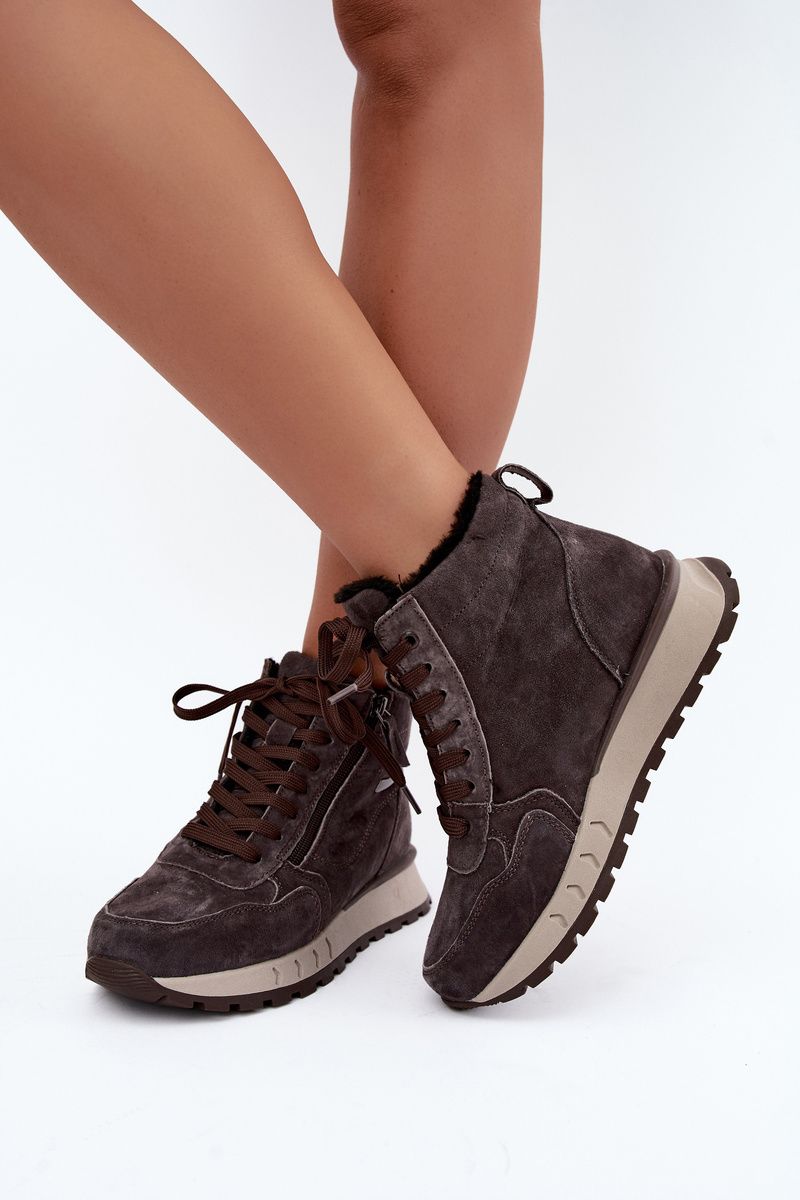 Graue Veloursleder-Stiefelette mit Plateau