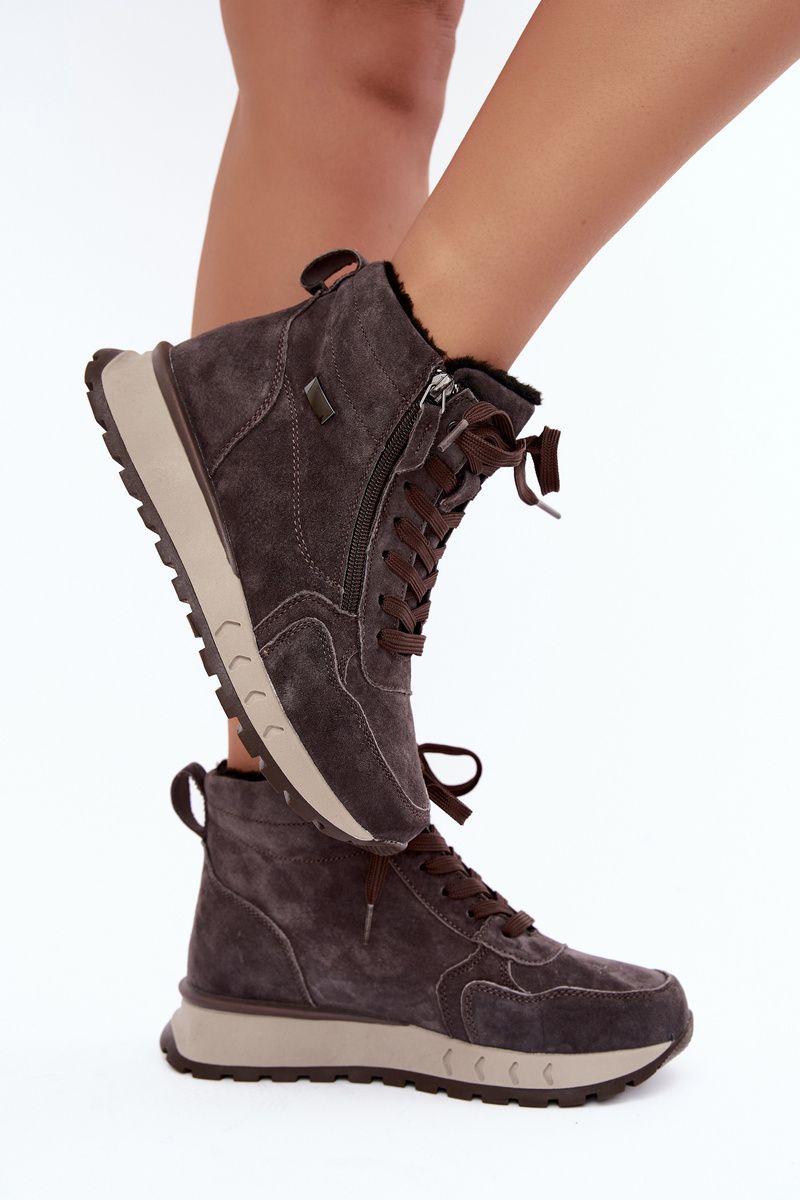 Graue Veloursleder-Stiefelette mit Plateau