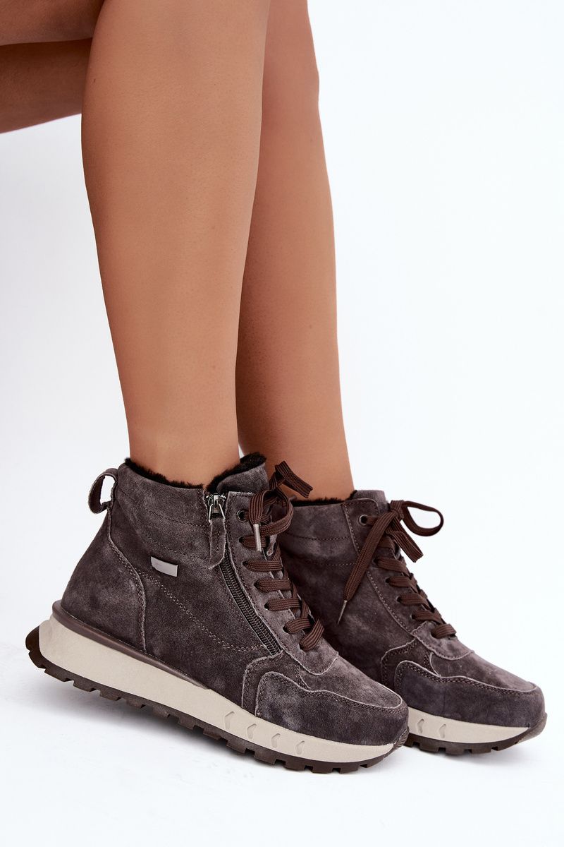 Graue Veloursleder-Stiefelette mit Plateau