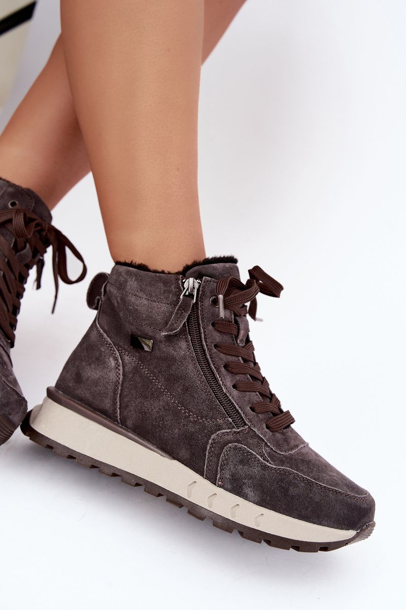 Graue Veloursleder-Stiefelette mit Plateau