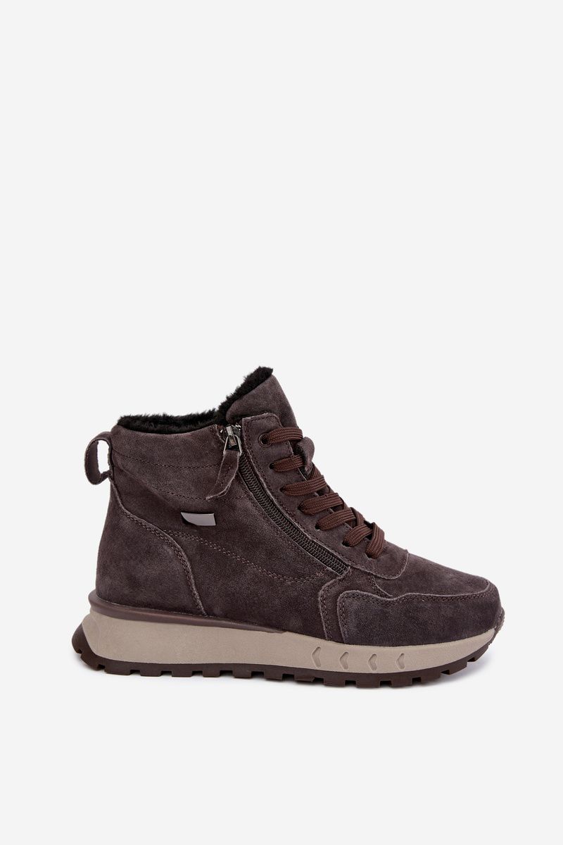 Graue Veloursleder-Stiefelette mit Plateau