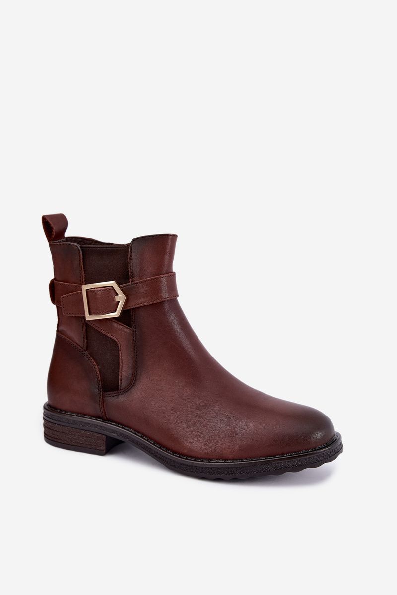 Leder-Stiefelette mit Schnalle, gefüttert, braun