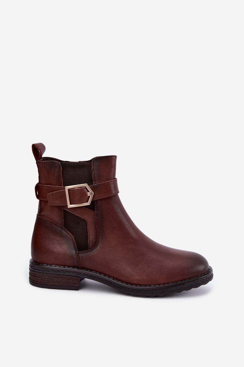 Leder-Stiefelette mit Schnalle, gefüttert, braun