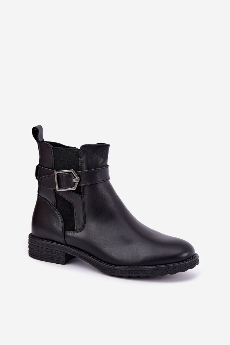 Leder-Stiefelette mit Schnalle und Warmfutter, schwarz