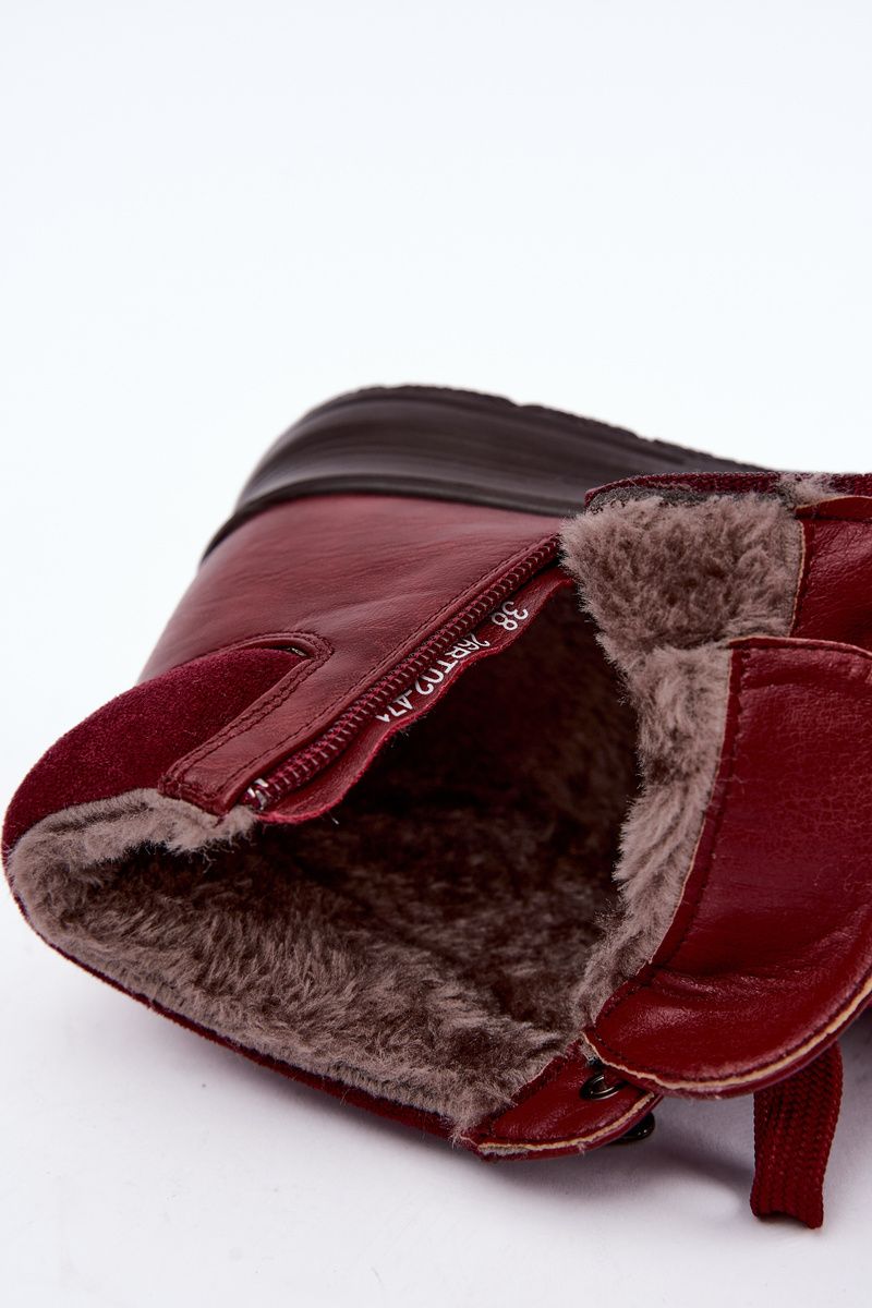 Rote Ankle Boots aus Kunstleder mit Keilabsatz und Fellfutter