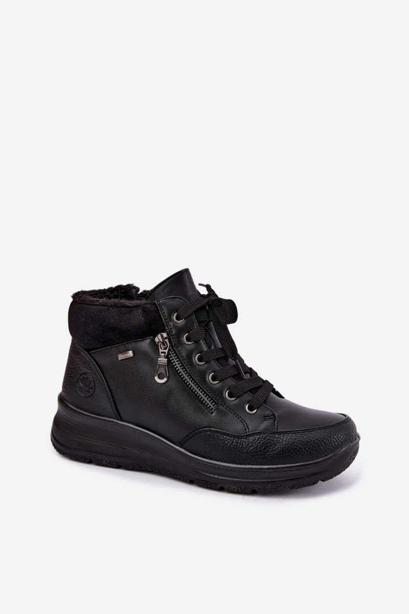 Schwarze Keilabsatz-Stiefelette mit Fellfutter