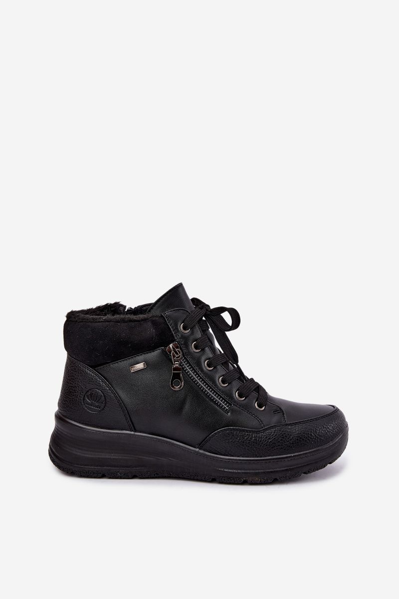 Schwarze Keilabsatz-Stiefelette mit Fellfutter