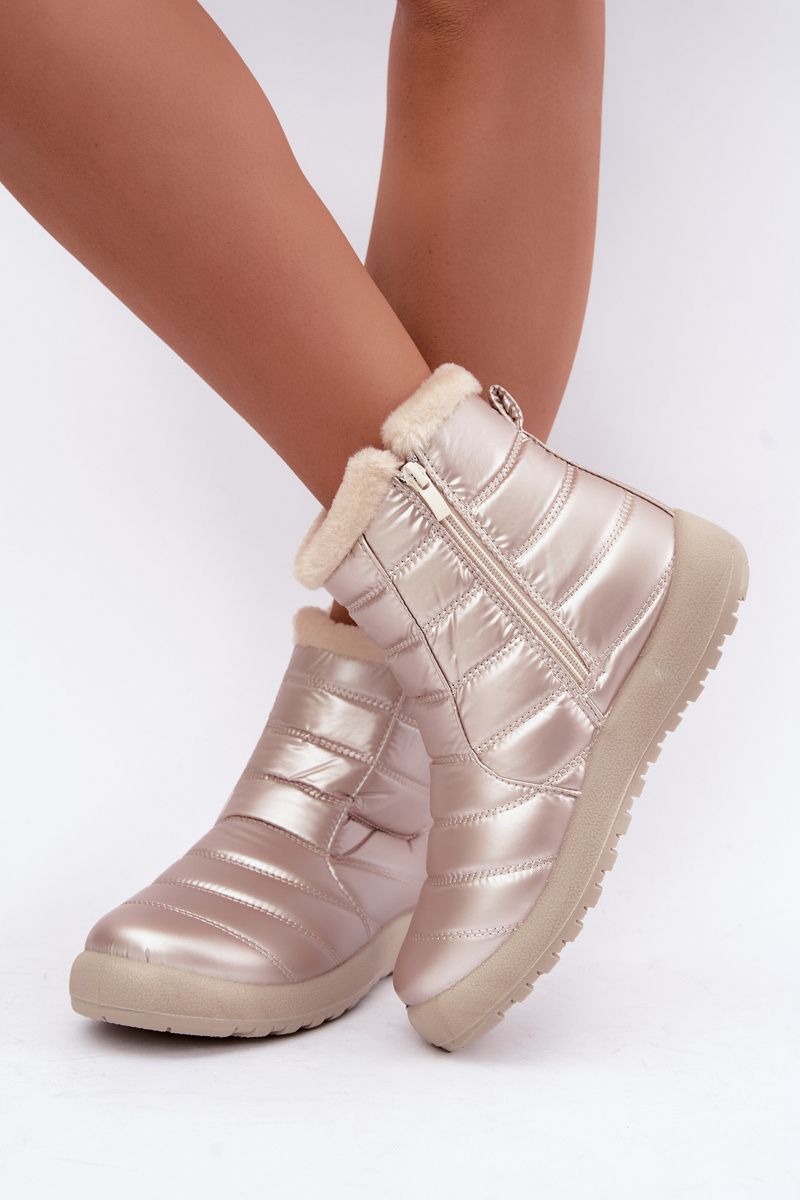 Beige gefütterte Schneestiefel mit Plateau
