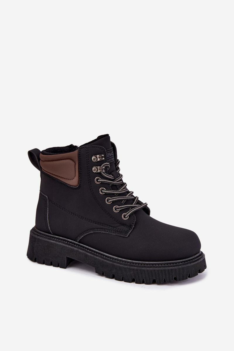 Schwarze gefütterte Stiefelette aus Kunstleder mit Plateau