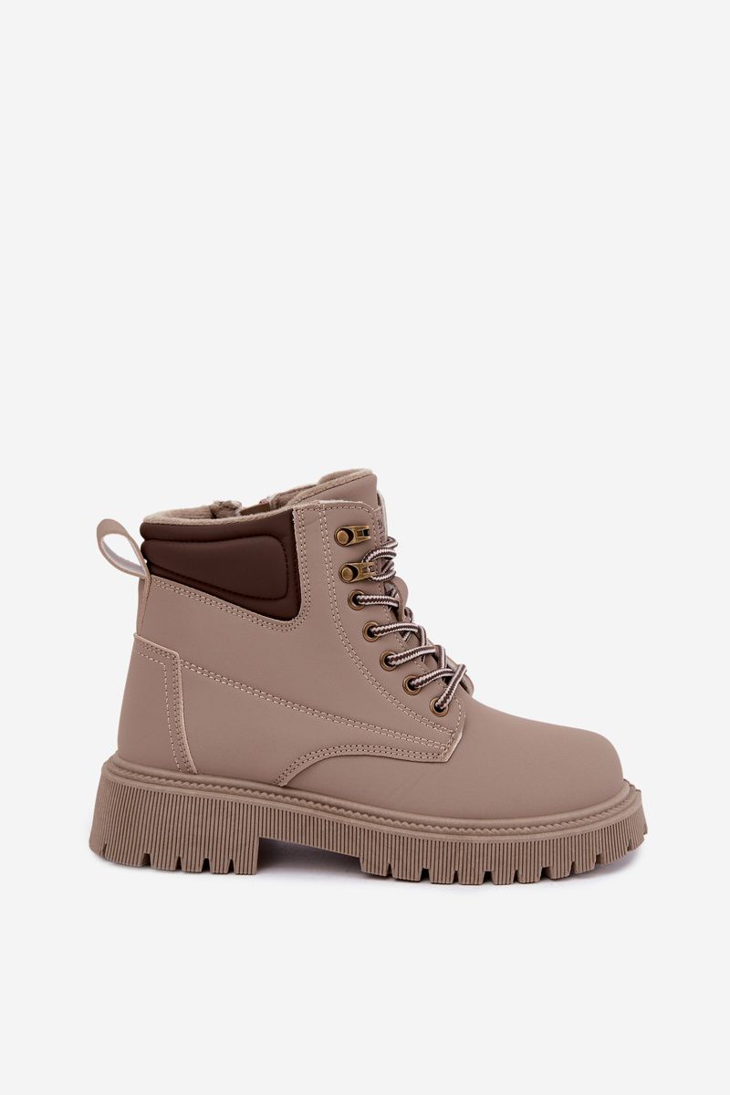 Beige gefütterte Stiefelette aus Kunstleder