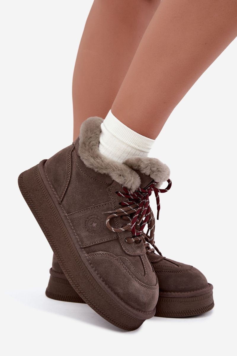 Gefütterte Schnür-Snowboots aus Wildleder, braun