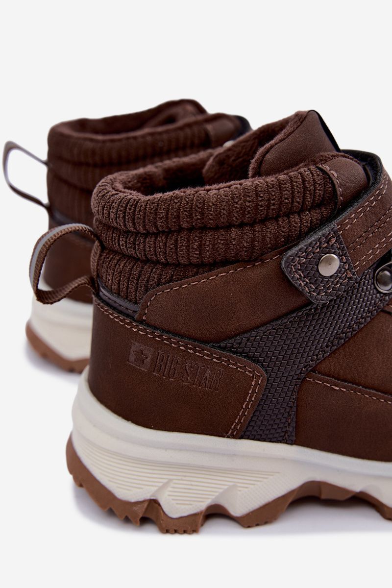 Gefütterte braune Trekkingschuhe mit Klettverschluss aus Kunstleder