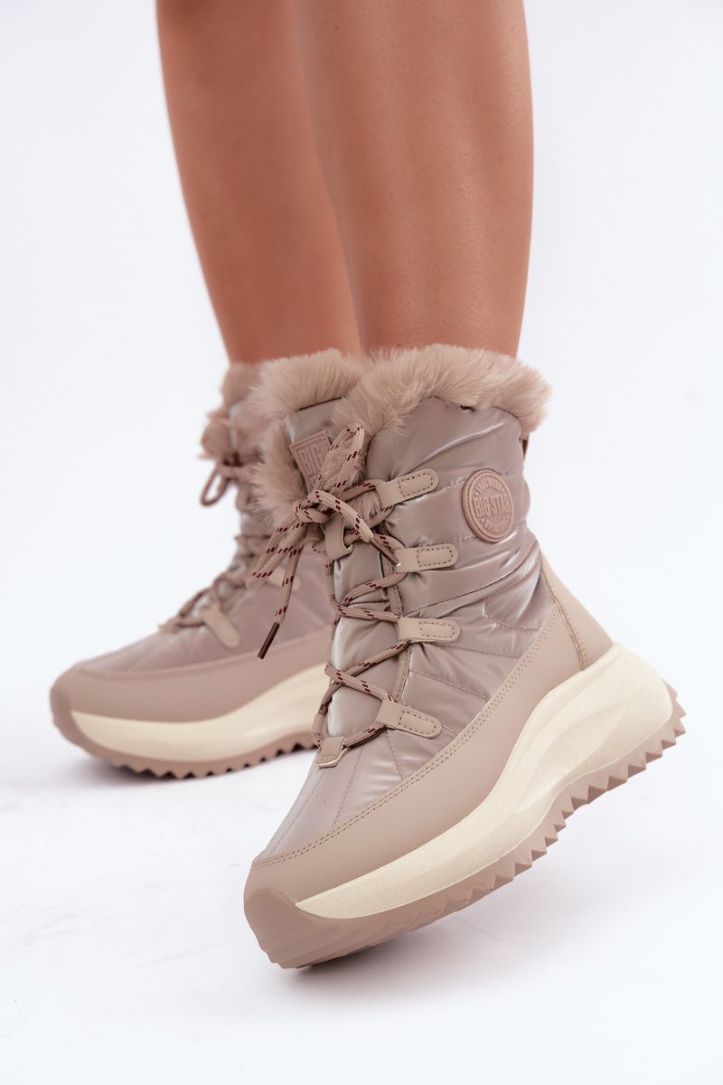 Beige Schneestiefel mit Kunstfell und Plateausohle